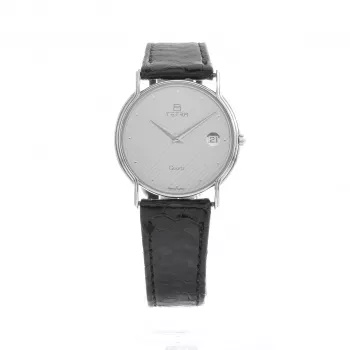 TETRA dámske hodinky T-008 30 mm strieborný ciferník čierny kožený remienok quartz