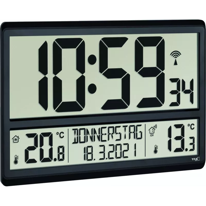 TFA 60.4521.01 XL rádiové hodiny s vnútornou/vonkajšou teplotou
