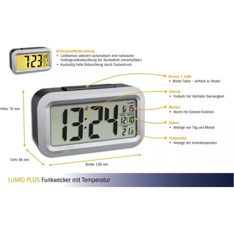 TFA Dostmann Lumio Plus rádiobudík čierny/strieborný