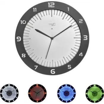 TFA LUMOCLOCK rádiové nástenné hodiny s farebným osvetlením, digitálny LCD, 7 farieb, vnútorná teplota, budík, funkcia odloženia, 12/24H, DCF-77