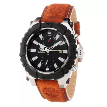 Timberland pánske hodinky TBL1331JS-02C 45 mm oceľ quartz analógové čierny ciferník hnedý kožený remienok