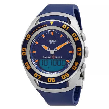 TISSOT T-Touch II pánske hodinky T056420270410 - 45 mm titánové puzdro, modrý kaučukový remienok, Swiss-Quartz chronograf s výškomerom, barometrom, kompasom, teplomerom