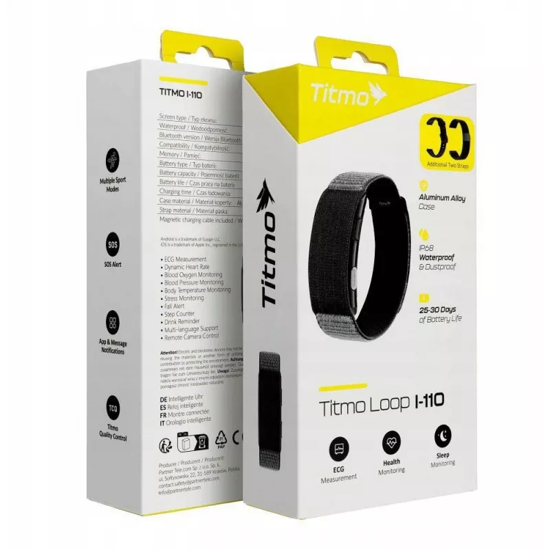 Titmo Loop I-110 Smartband čierny s EKG, HRV, krvným tlakom, SpO2, IP68