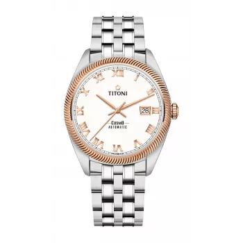 TITONI Airmaster pánske Swiss automatické hodinky 878SRG-657 41mm ružové zlato PVD nerezová oceľ hnedá koža