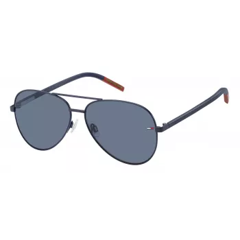 Tommy Hilfiger TJ-0008-S-FLL unisex obdĺžnikové slnečné okuliare - čierny acetátový rám, sivé polykarbonátové sklá, ochrana UV400