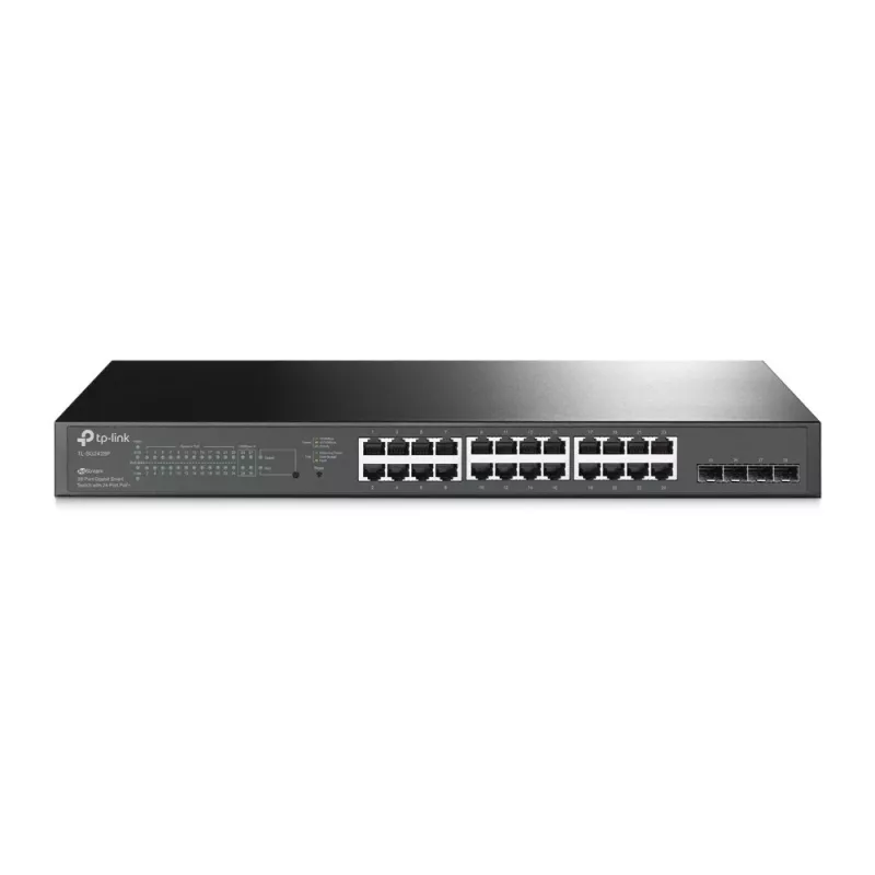 TP-Link JetStream 28-port Gigabit Smart PoE+ switch s 24-PoE+ portami a 4 SFP slotmi
