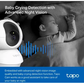 TP-Link Tapo C200C otočná/naklápacia WLAN bezpečnostná kamera - 1080p Full HD, 360° horizontálny rozsah, obojsmerný zvuk, nočné videnie až 9m, MicroSD až 256GB, biela