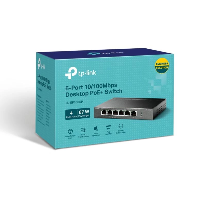 TP-LINK TL-SF1006P 6-portový 10/100 Mbps desktop switch so 4-portovým PoE+ (67W)