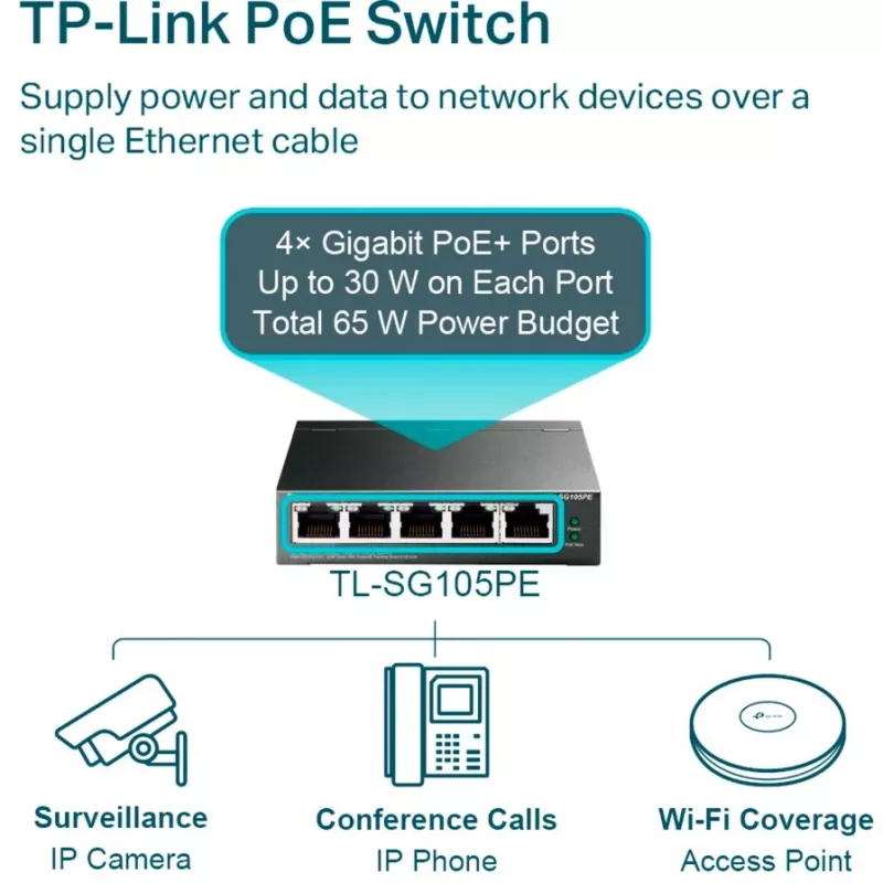 TP-Link TL-SG105PE Easy Smart Gigabit switch so 4-portovým PoE+
