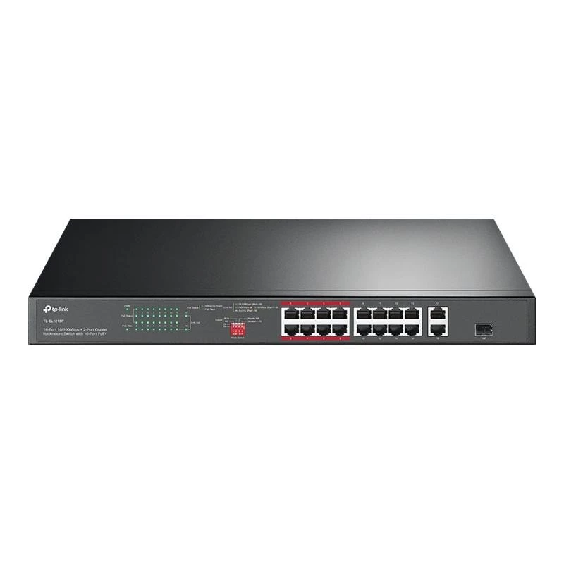TP-Link TL-SL1218P 18-portový Fast Ethernet PoE+ switch s 2 Gigabit a 1 SFP