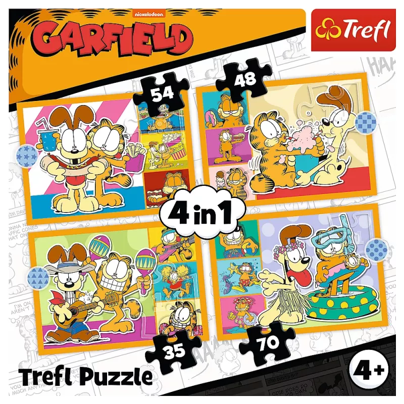 TREFL PUZZLE Puzzle 4 v 1 – Garfield miluje lasagne – Trefl 34673