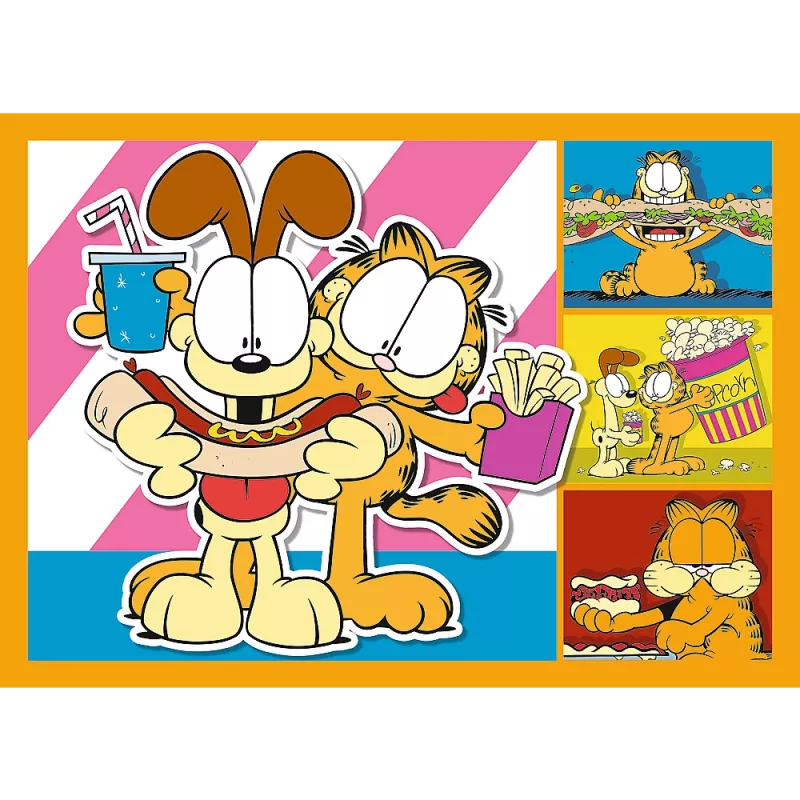 TREFL PUZZLE Puzzle 4 v 1 – Garfield miluje lasagne – Trefl 34673