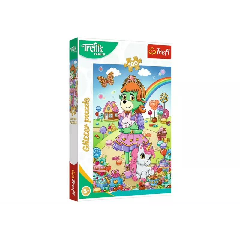TREFL PUZZLE Puzzle s glitrom Treflik Family 100 ks Glitter Trefliki Trefl 14833