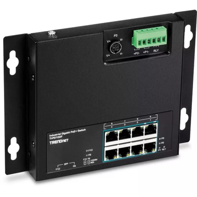 TRENDnet TI-PG102F priemyselný 8-portový Gigabit PoE+ switch (240W, DIN lišta, IP30, bez ventilátora)