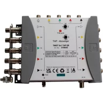 TRIAX TMST 5x1 TAP multiswitch s útlmom odbočky 4 dB, 5 satelitných vstupov, terestriálny vstup, 4 účastnícke výstupy 318642