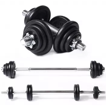 Tunturi set dlhej/ krátkej tyče 20 kg liatina so spinlock tyčami