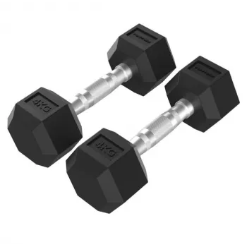 Tunturi Platinum Hex Rubber Dumbbell 4 kg pár - čierna/strieborná