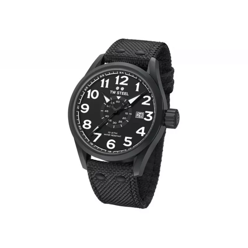 TW STEEL VS41-Volante pánske quartz hodinky 45mm čierny ciferník kožený remienok
