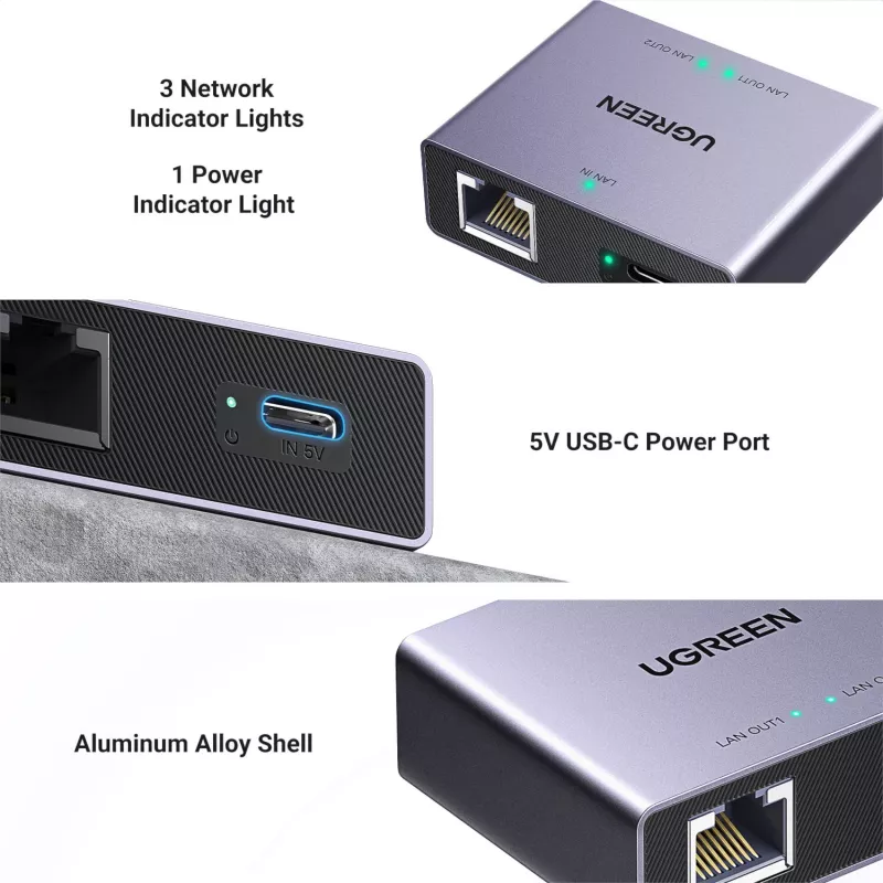 UGREEN NW301 1-to-2 Gigabit Ethernet rozbočovač, 1000 Mbps, RJ45