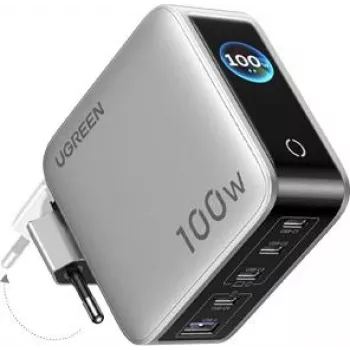 UGREEN 100W GaN Tech Nexode Pro 5-in-1 nástenná nabíjačka s Smart Display & dotykovým ovládaním, 4x USB-C & 1x USB-A, sivá 65620