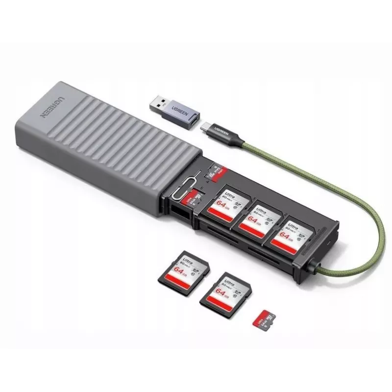 UGREEN 2-in-1 USB 3.0 čítačka SD/microSD kariet s puzdrom na uloženie, sivá