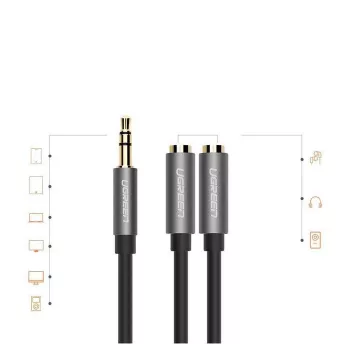 UGREEN 3,5mm Aux stereo audio rozbočovač kábel s opletom 20cm čierna