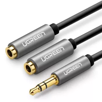 UGREEN 3,5mm Aux stereo audio rozbočovač kábel s opletom 20cm čierna