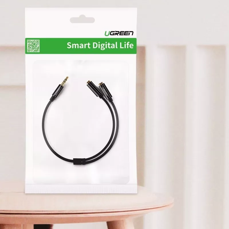 UGREEN 3,5mm rozdvojovací kábel slúchadiel AUX rozdvojka Y 25cm čierny (20816)