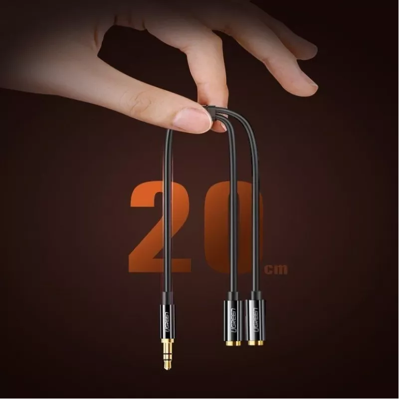 UGREEN 3,5mm rozdvojovací kábel slúchadiel AUX rozdvojka Y 25cm čierny (20816)