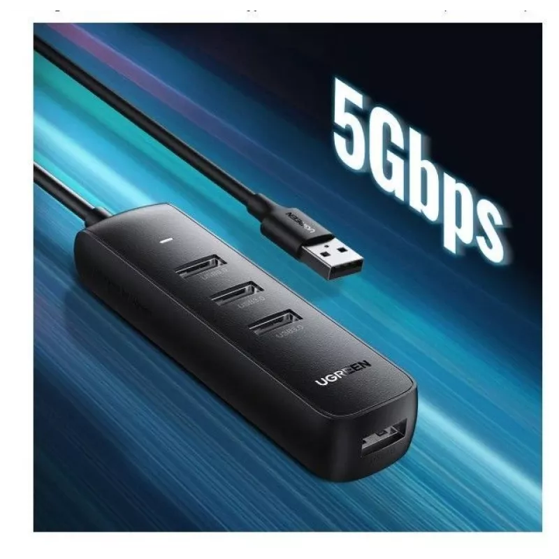 UGREEN 4-in-1 USB hub 4x USB-A 3.0 PD DC 12V 0,25m čierny (CM416 10915)