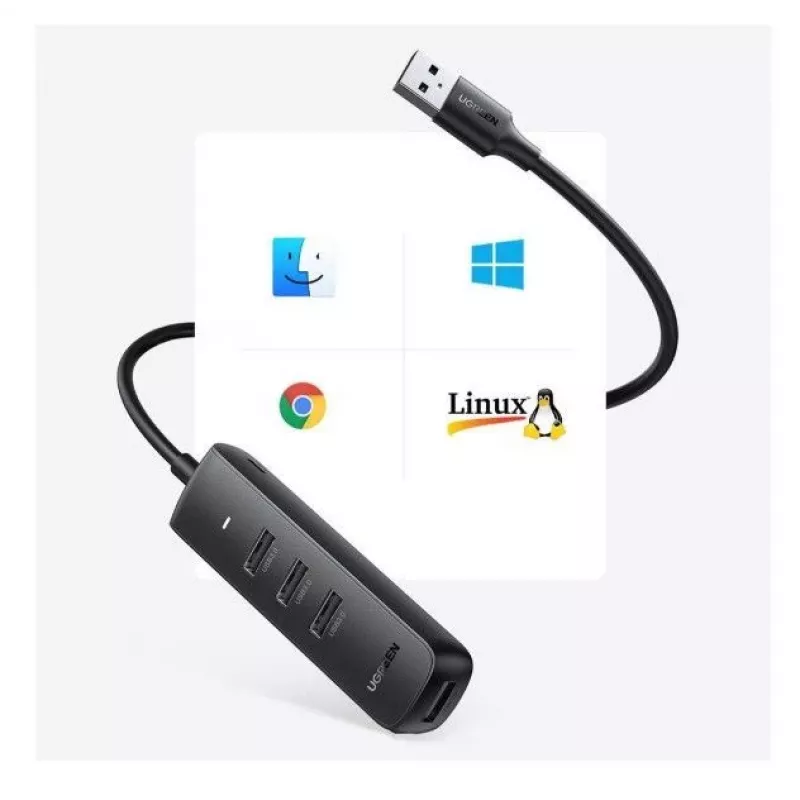 UGREEN 4-in-1 USB hub 4x USB-A 3.0 PD DC 12V 0,25m čierny (CM416 10915)