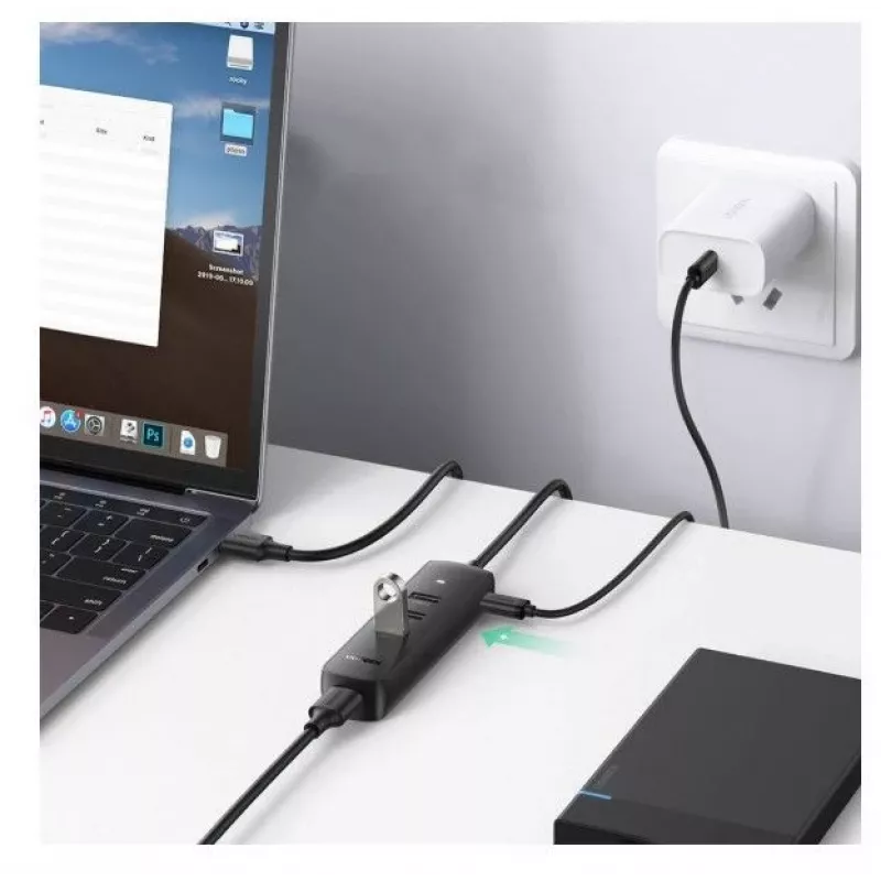 UGREEN 4-in-1 USB hub 4x USB-A 3.0 PD DC 12V 0,25m čierny (CM416 10915)