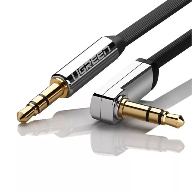 UGREEN AV119 pravouhlý 3,5 mm plochý Aux kábel 1,5 m - čierny/strieborný