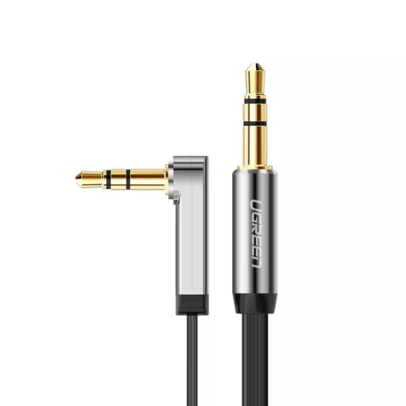 UGREEN AV119 pravouhlý 3,5 mm plochý Aux kábel 1,5 m - čierny/strieborný