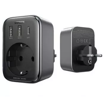 UGREEN CD314 30W GaN nabíjačka s 2 USB-A, 1 USB-C a 1 AC zásuvkou, EU konektor, čierna