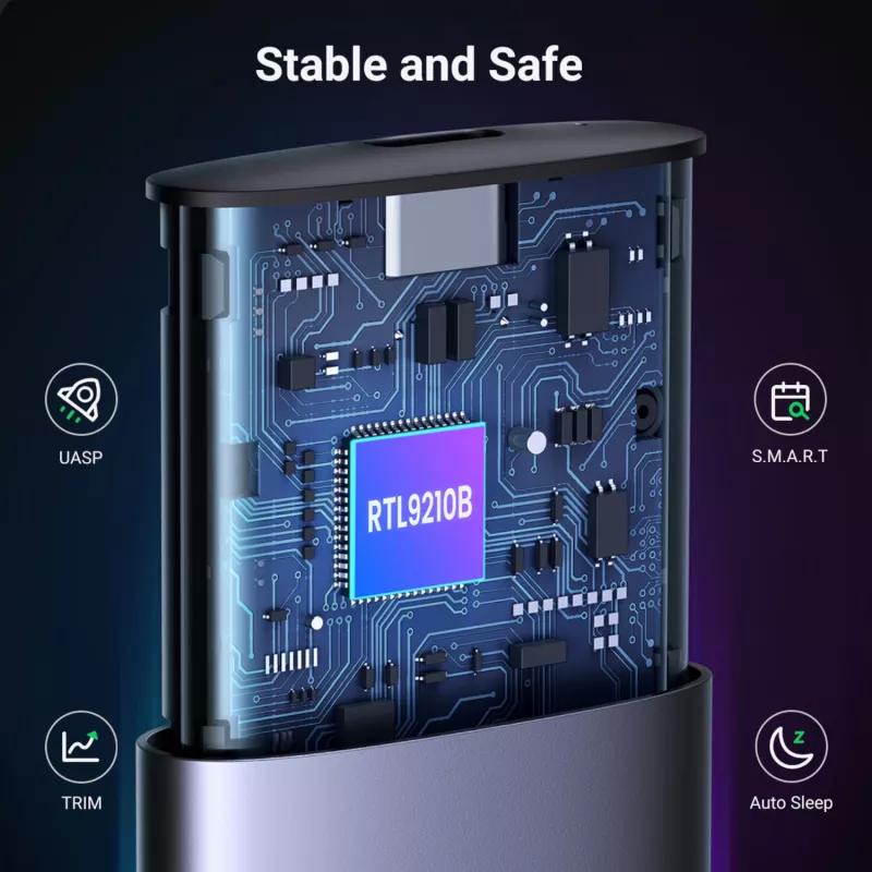 UGREEN CM400-90264 M.2 NVMe/SATA SSD puzdro 10Gbps USB-C 3.2 Gen 2 bez nástrojov hliníkové strieborné