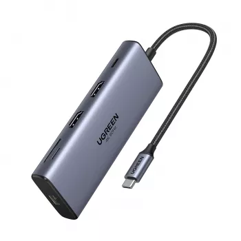 Ugreen CM639 USB-C 10-in-1 hub s 2x HDMI, 2x USB, RJ45, SD/TF, PD 100W