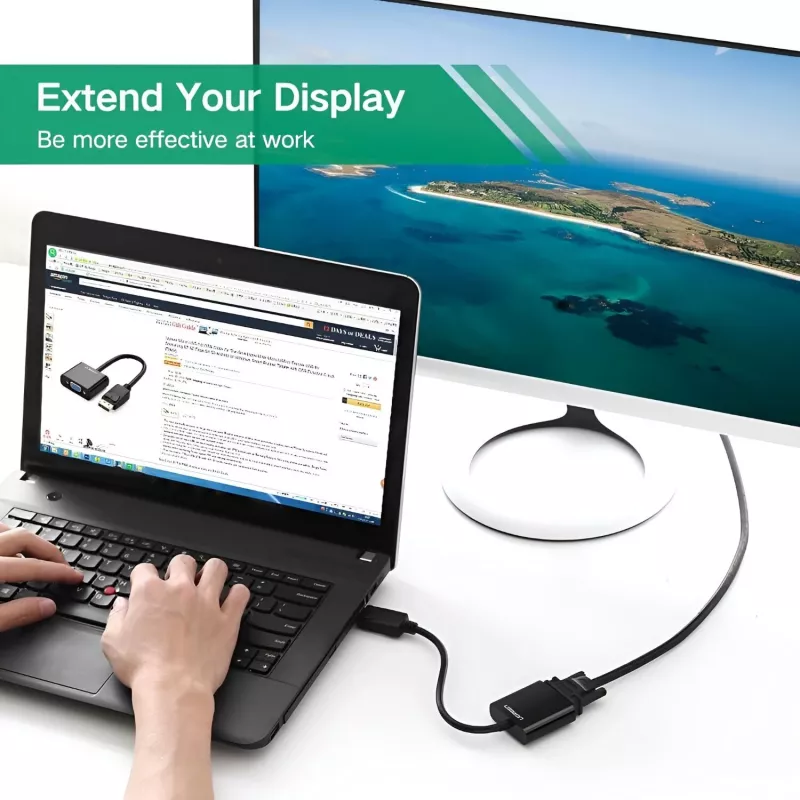 UGREEN konvertor DisplayPort samec na VGA samica, aktívny adaptér, Full HD 1080p, pozlátený, čierna