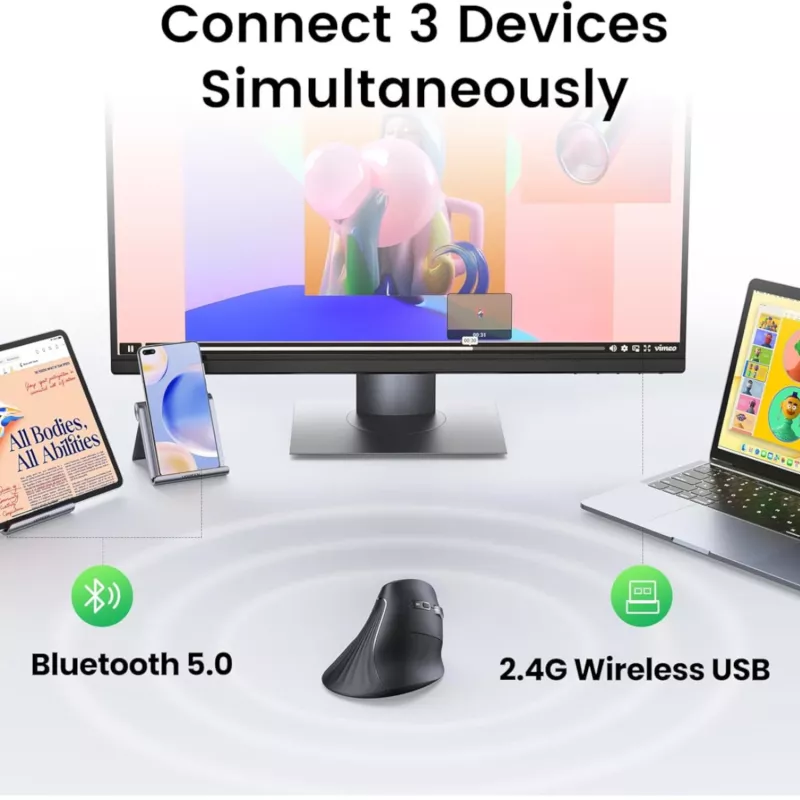 UGREEN multi-mode vertikálna myš Bluetooth a 2.4G Wireless – čierna