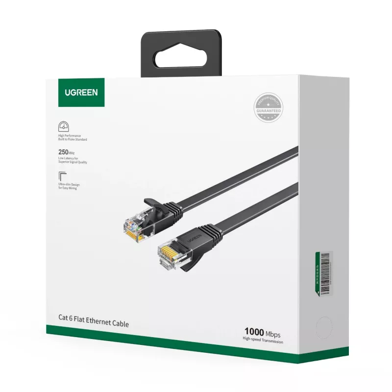UGREEN NW102 Cat6 U/UTP plochý ethernetový kábel 30m - čierny