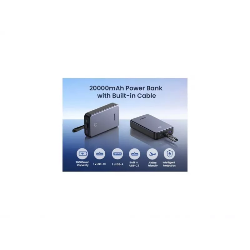 UGREEN Power Bank 20000mAh 20W 45762 s integrovaným káblom sivá