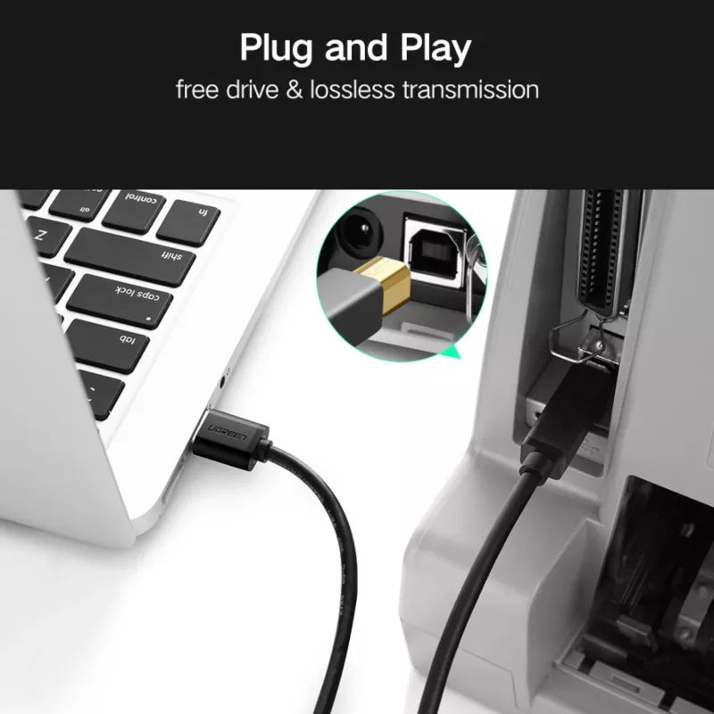 UGREEN US210 USB 3.0 A na B kábel, 2m, čierna
