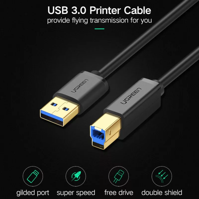 UGREEN US210 USB 3.0 A na B kábel, 2m, čierna
