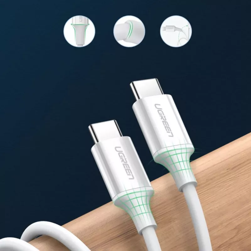 UGREEN US264 USB-C na USB-C kábel 1m biely 100W PD QC AFC