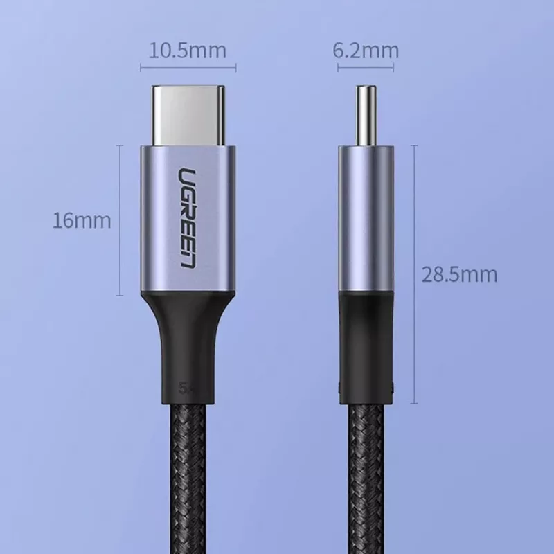UGREEN US316 USB-C na USB-C kábel 100W 5A 480Mbps 1,5m sivý