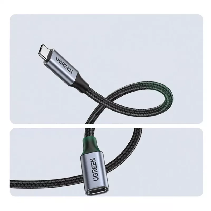 UGREEN US372 USB-C na USB-C kábel 100W 5A 10Gbps 0,5m sivý
