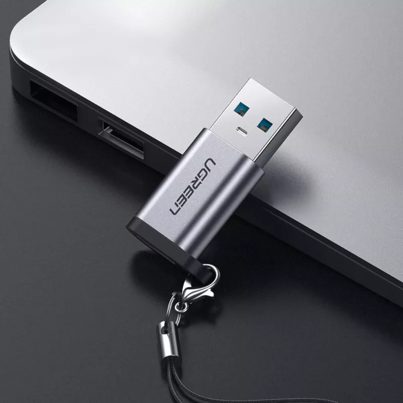 UGREEN USB 3.0 konektor samec na Type-C 3.1 konektor samica adaptér, prenos dát a nabíjanie, Space Gray