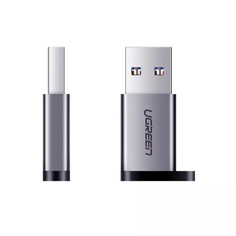 UGREEN USB 3.0 konektor samec na Type-C 3.1 konektor samica adaptér, prenos dát a nabíjanie, Space Gray