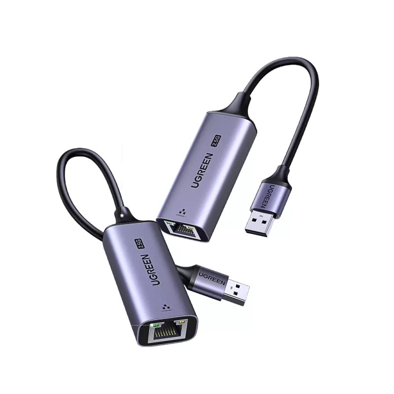 UGREEN USB-A 3.2 Gen 1 na 2.5G Ethernet adaptér, 2,5 Gbps RJ45 LAN, hliník, Space Gray, Plug & Play, Realtek RTL8156B, 10 cm kábel