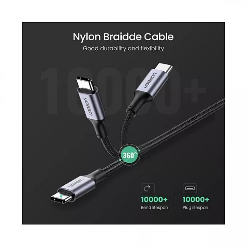 UGREEN USB-C na USB-C 100W pletený nylonový nabíjací kábel 2m čierny